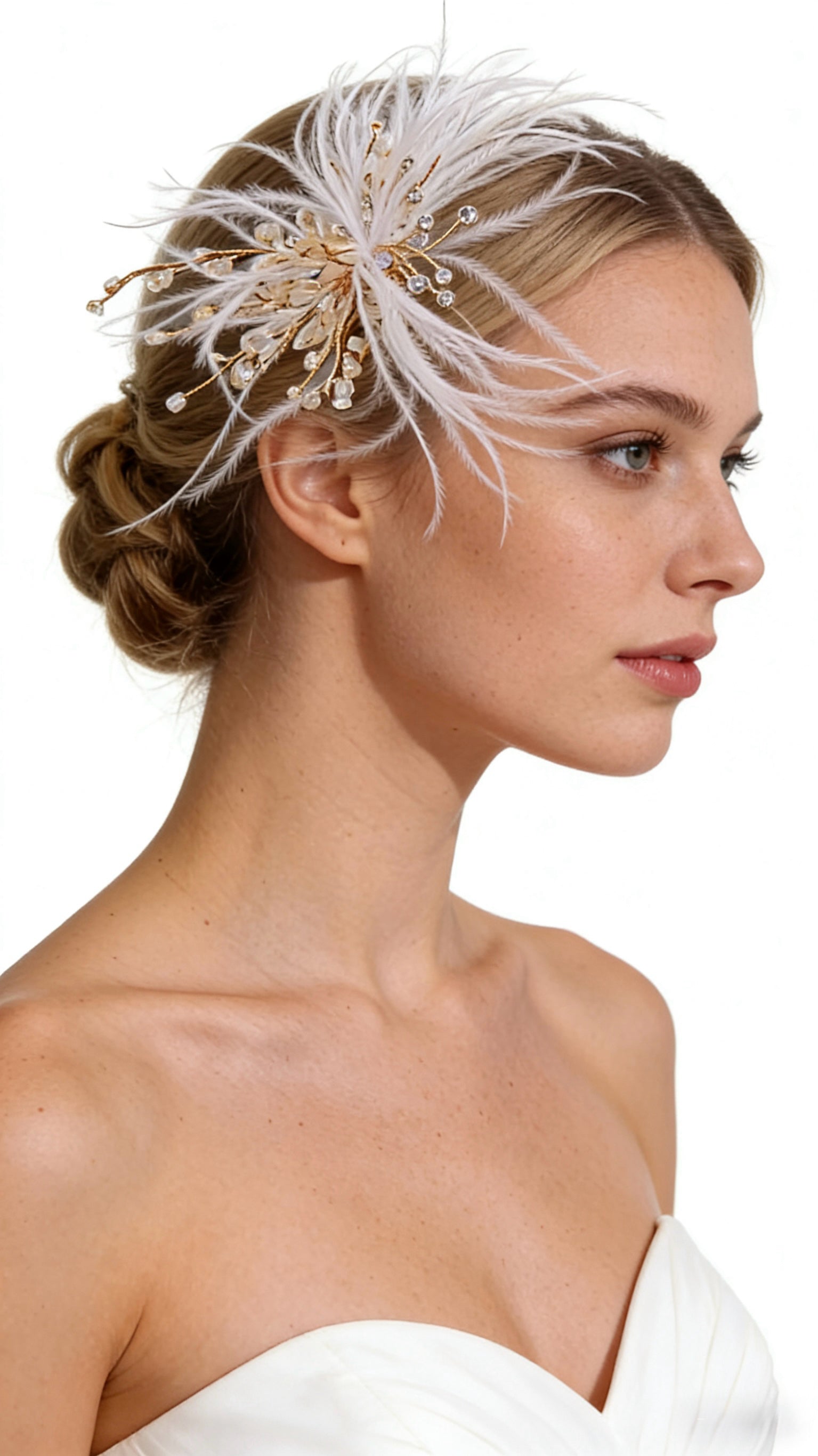 Elysian Handwoven Ostrich Feather Crystal Whisper Bridal Hair Clip - MOGHANT