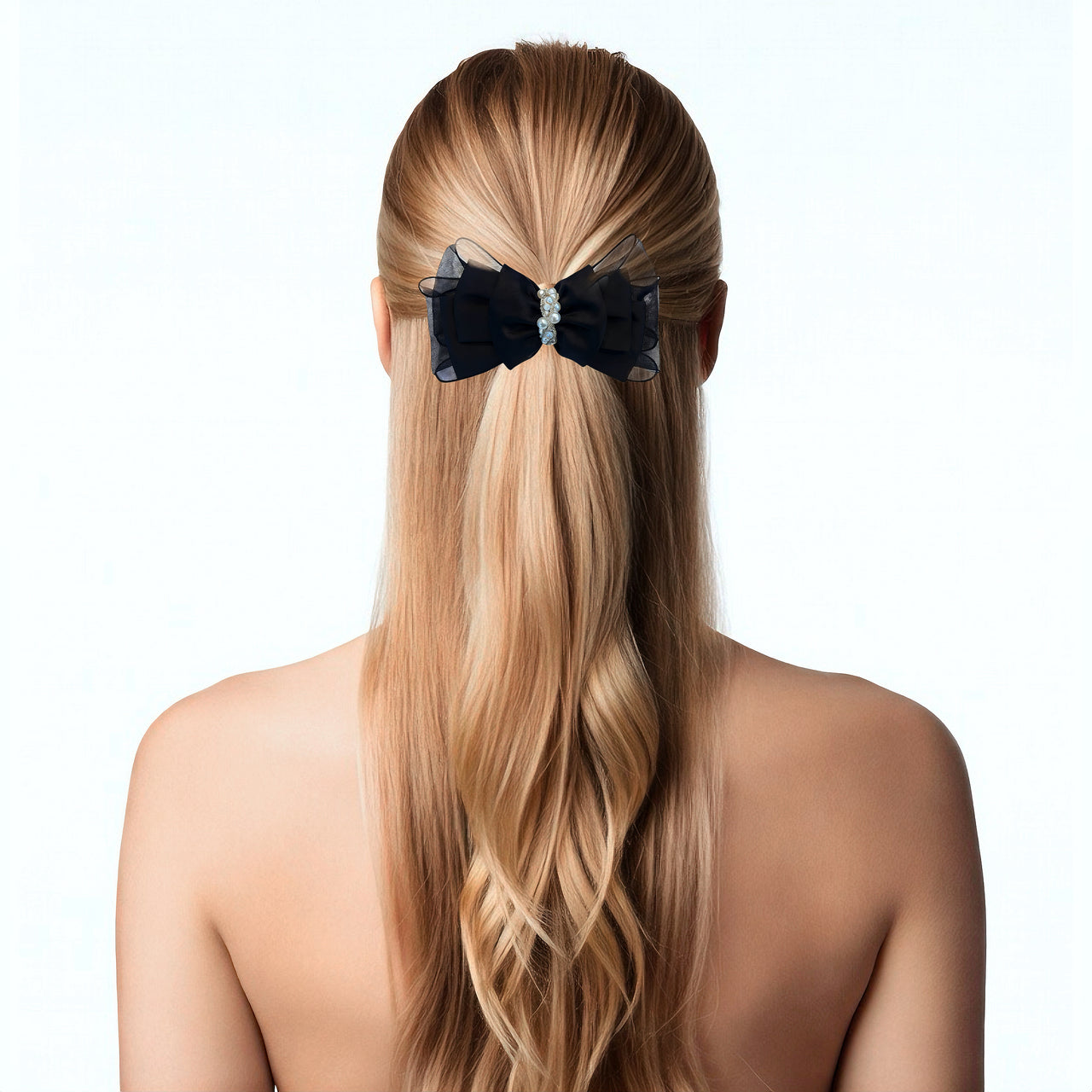 Noir Perla Drapé Layered Bow Barrette - MOGHANT