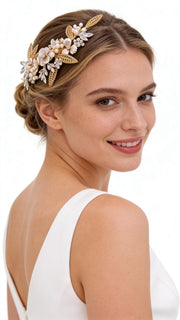 Elysian Handwoven Vintage Metal Crystal Bloom Bridal Hair Clip - MOGHANT