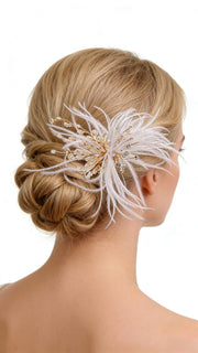 Elysian Handwoven Ostrich Feather Crystal Whisper Bridal Hair Clip - MOGHANT
