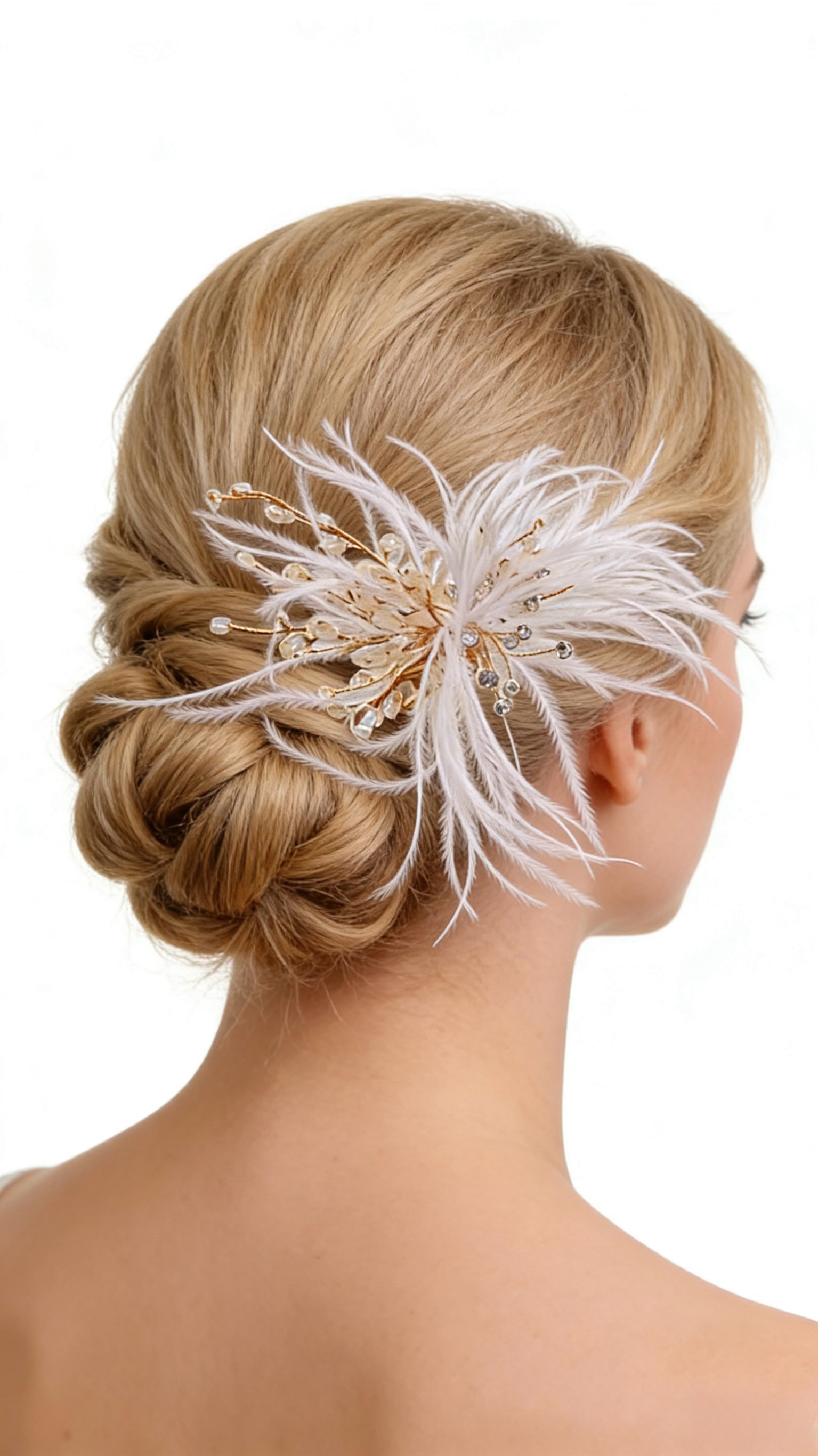 Elysian Handwoven Ostrich Feather Crystal Whisper Bridal Hair Clip - MOGHANT