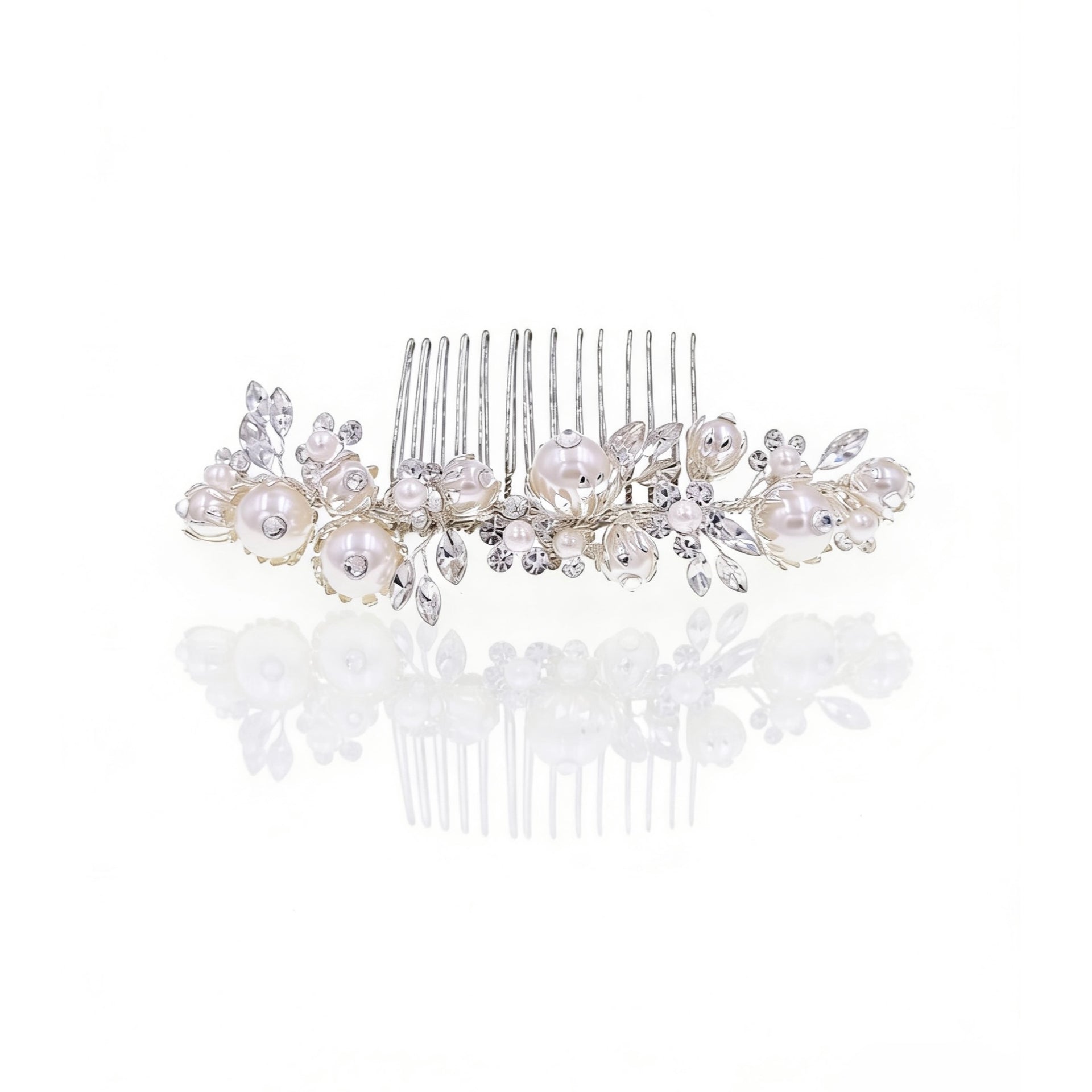 Elysian Handwoven Minimal Pearl Blossom Bridal Hair Comb - MOGHANT