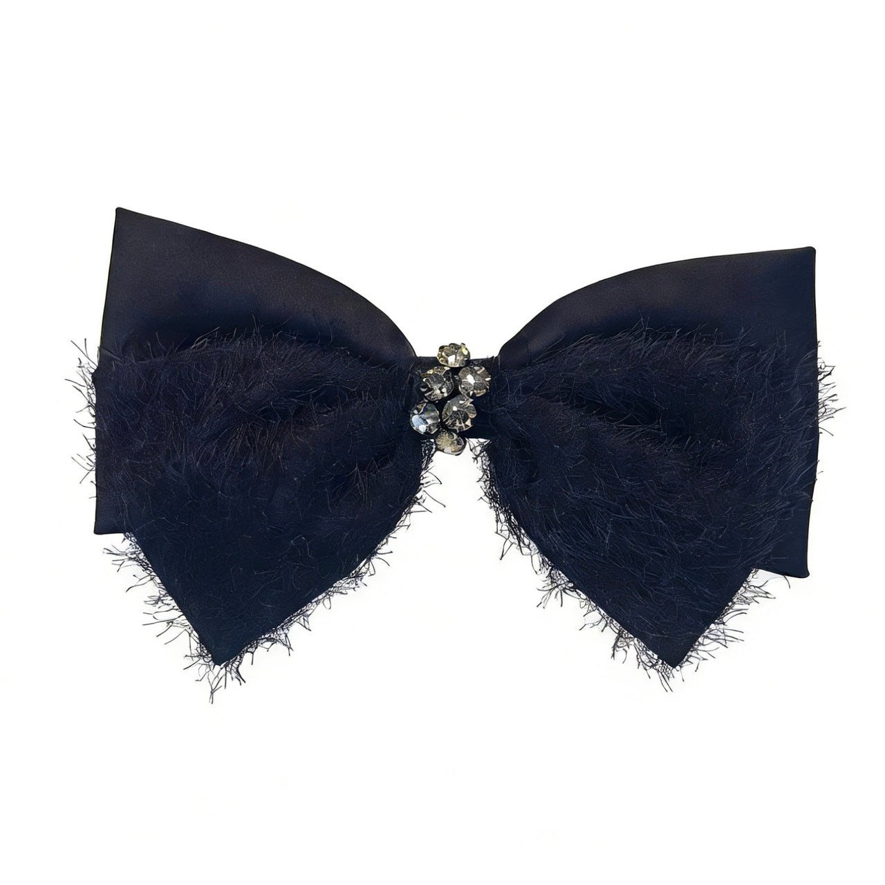 Cristal Velours Tweed Double Bow Barrette - MOGHANT