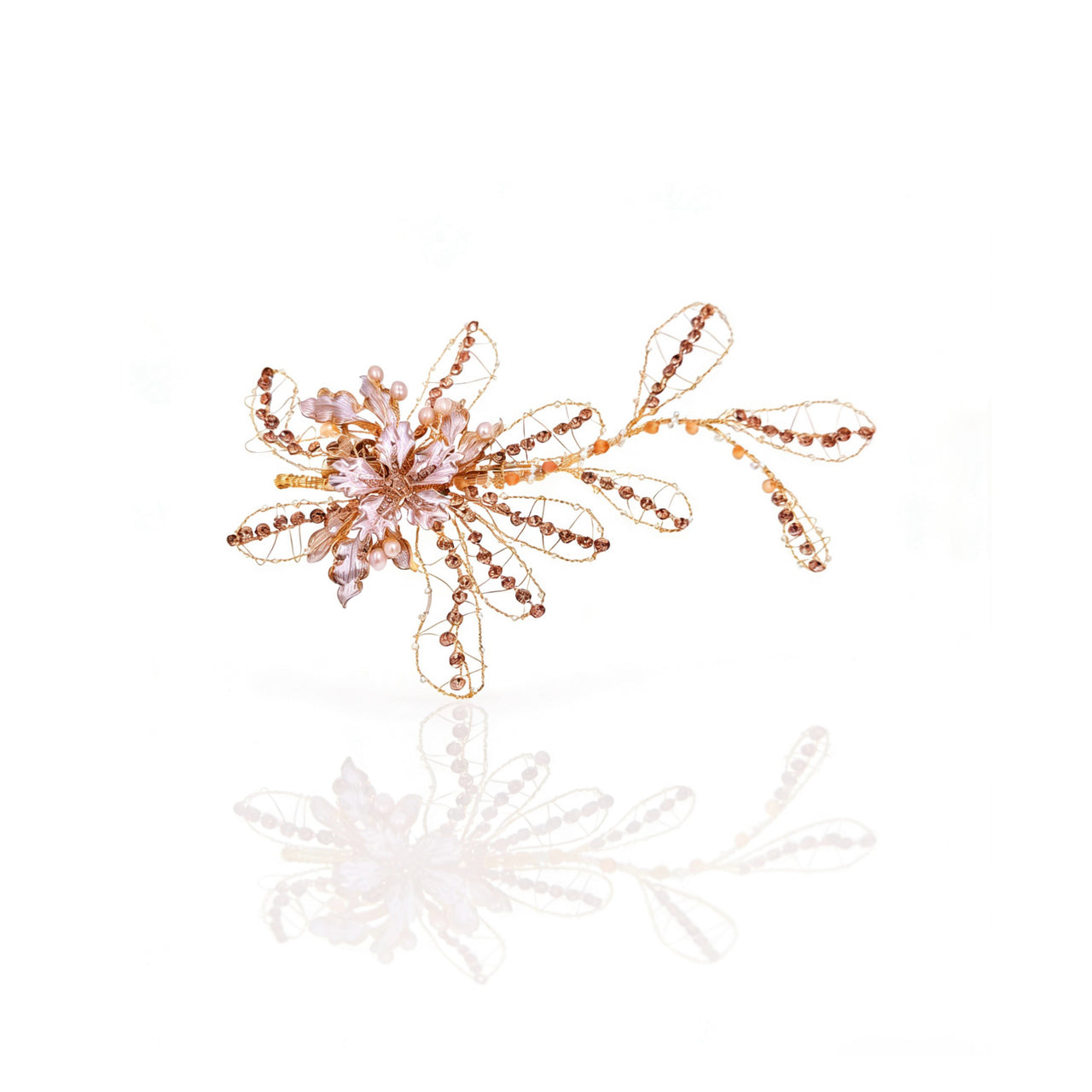 Elysian Handwoven Rose Gold Floral Bridal Hair Clip