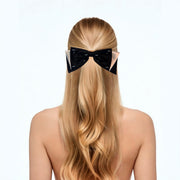 Élégance Noire Satin Contrast Bow Barrette - MOGHANT