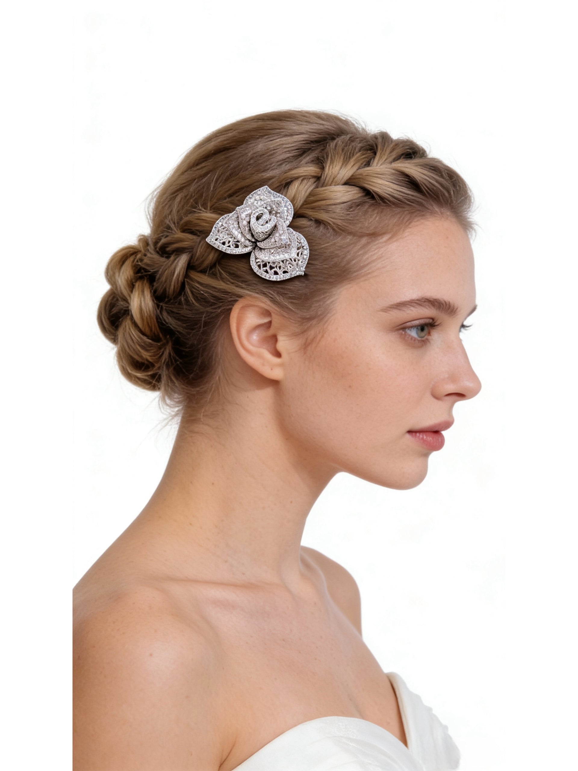 Lumina Layered Rose Micro Pavé Bridal Hair Comb - MOGHANT