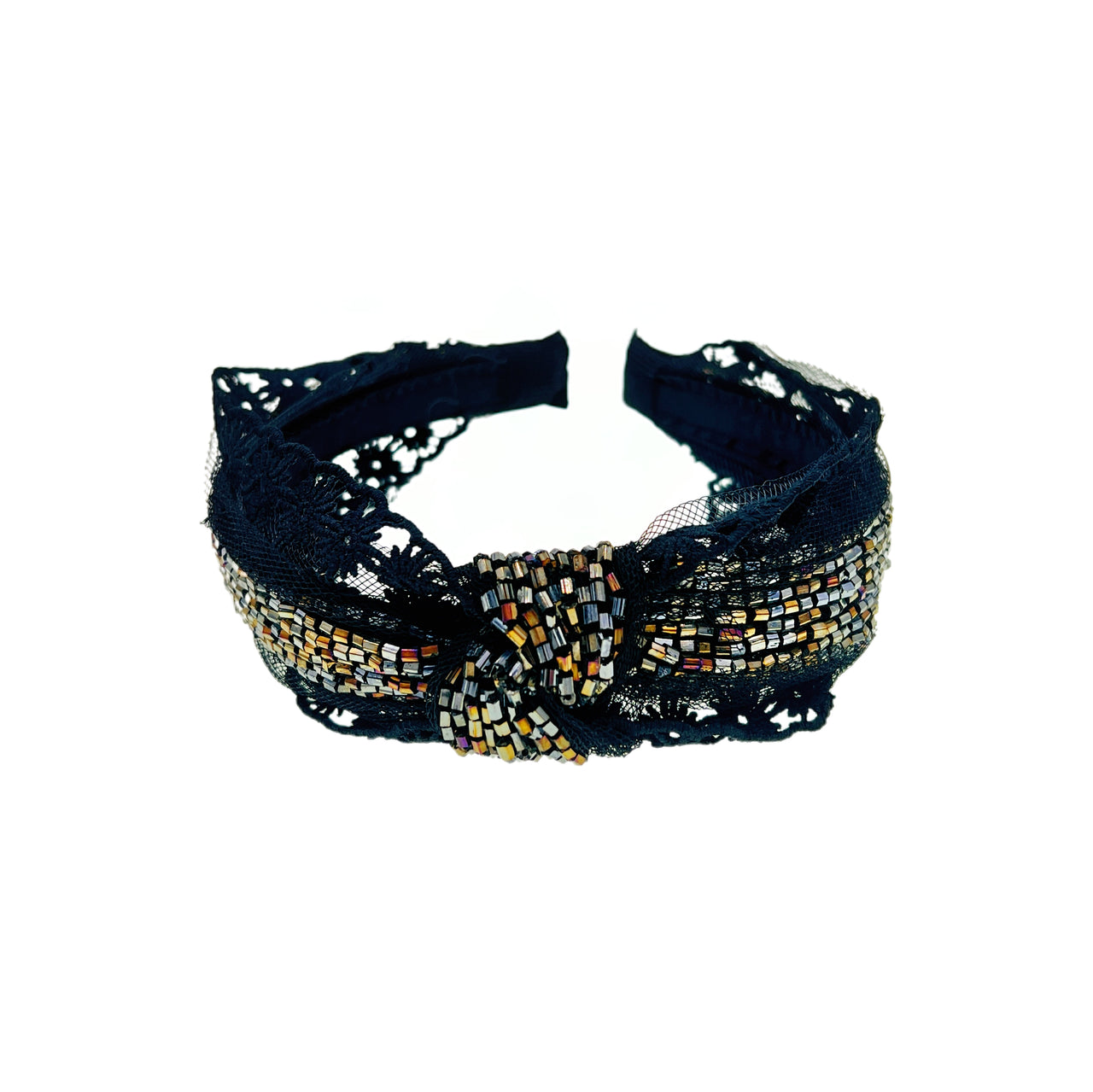 Dentelle d’Étoile Hand-Beaded Vintage Lace Wide Headband