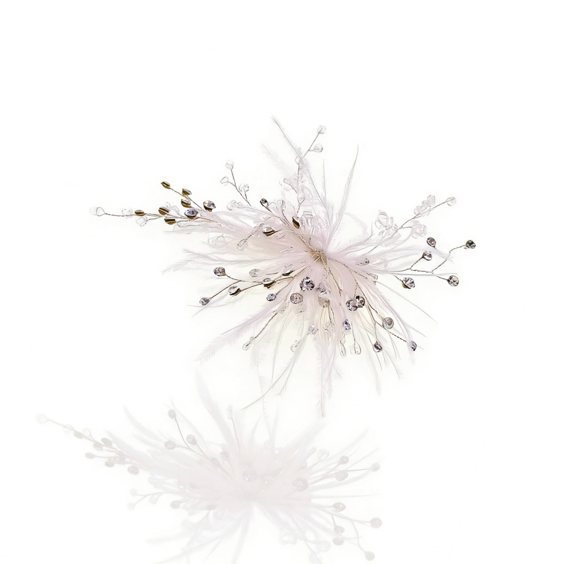 Elysian Handwoven Ostrich Feather Crystal Whisper Bridal Hair Clip - MOGHANT