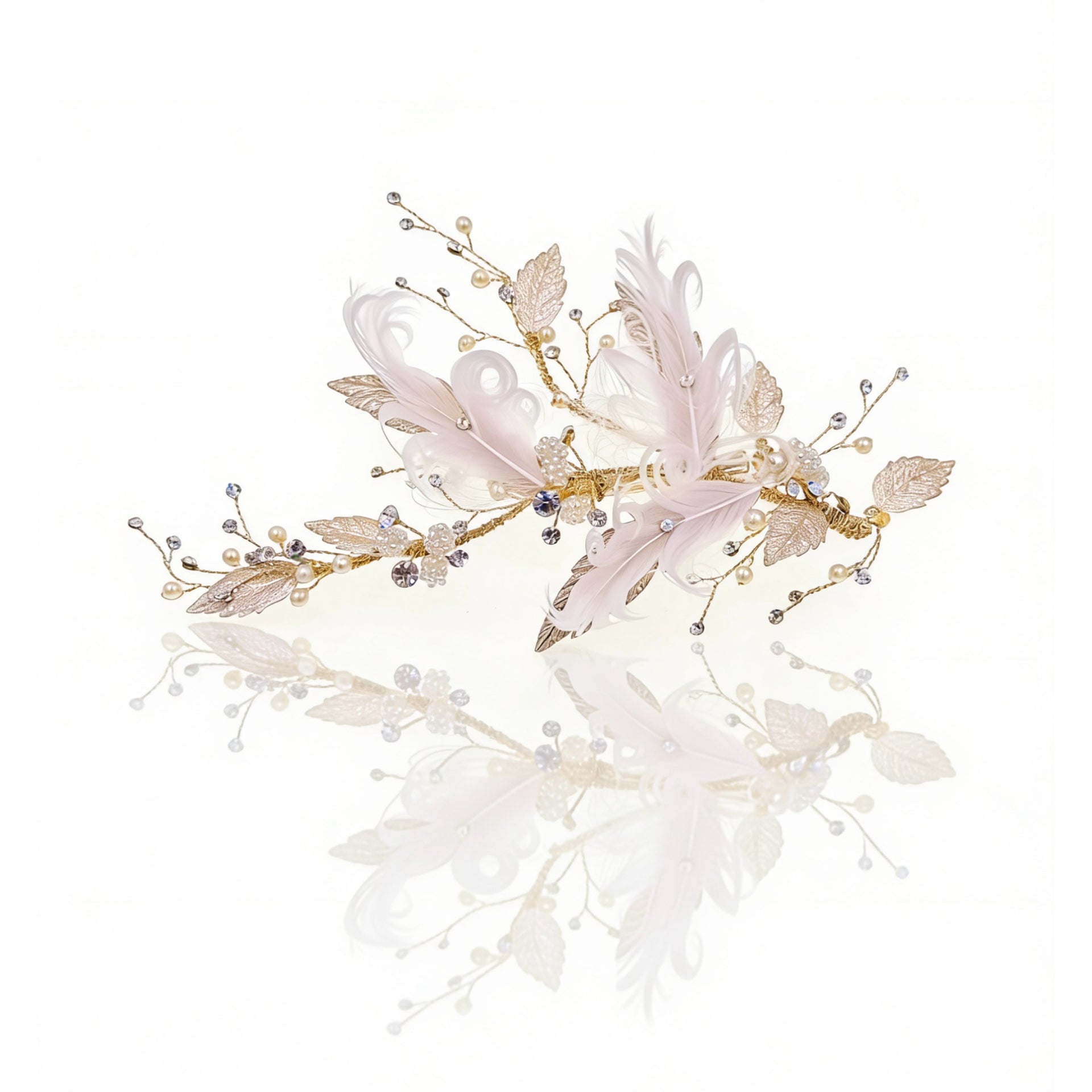 Elysian Handwoven Royal Feather Foliage Bridal Hair Clip - MOGHANT