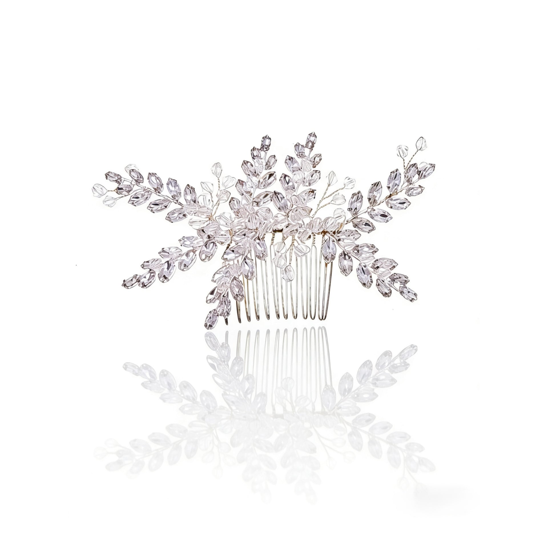 Elysian Handwoven Austrian Crystal Verdant Leaf Bridal Hair Comb - MOGHANT
