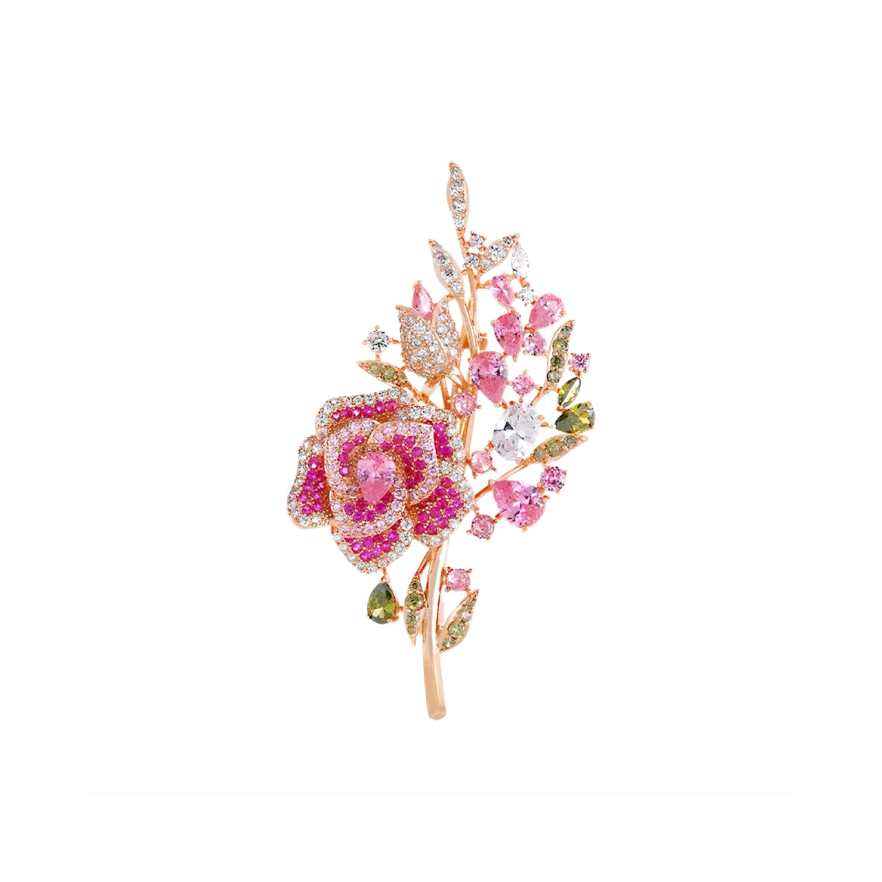 Elysian Bloom Pink Crystal Rose Bouquet Brooch Pin