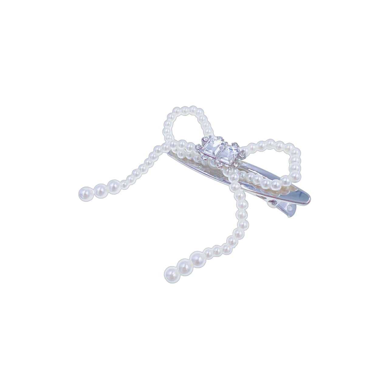 Silver Lattice Bow · Pearl Crystal Alligator Clip