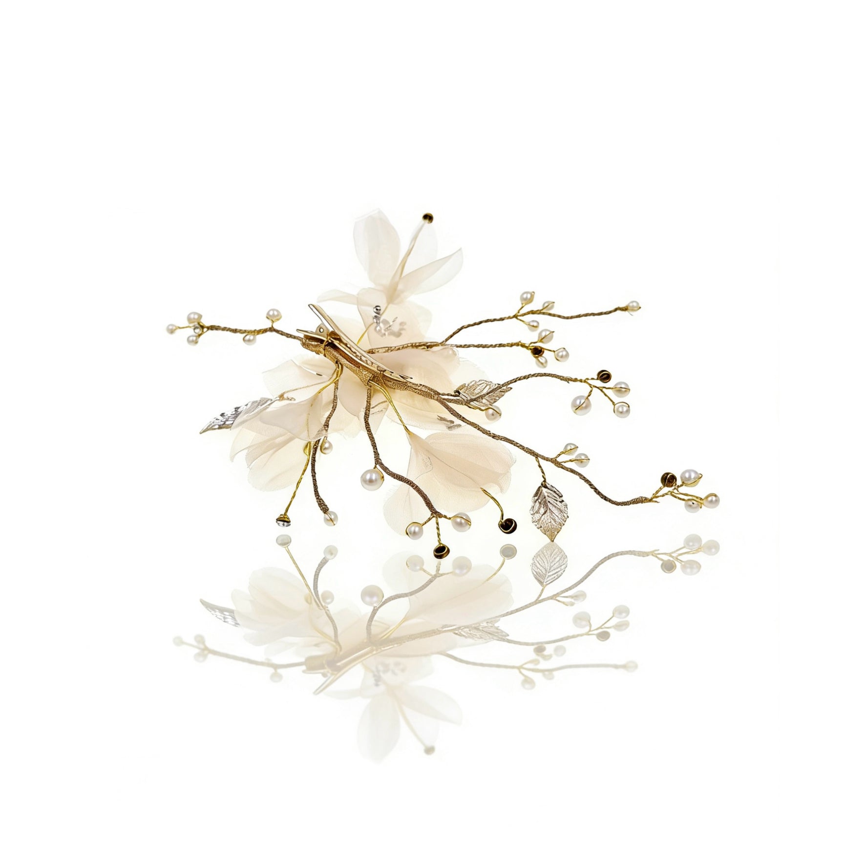 Elysian Handwoven Textured Floral Pearl Whisper Bridal Hair Clip - MOGHANT