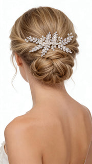 Elysian Handwoven Austrian Crystal Verdant Leaf Bridal Hair Comb - MOGHANT