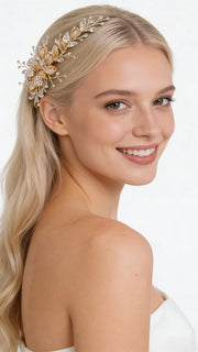 Elysian Handwoven Budding Rose Luxe Bridal Hair Clip - MOGHANT