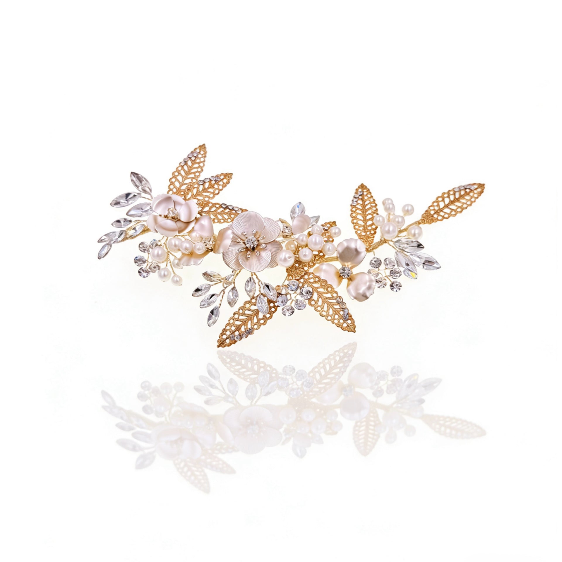 Elysian Handwoven Vintage Metal Crystal Bloom Bridal Hair Clip - MOGHANT