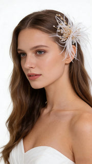 Elysian Handwoven Ostrich Feather Crystal Whisper Bridal Hair Clip - MOGHANT