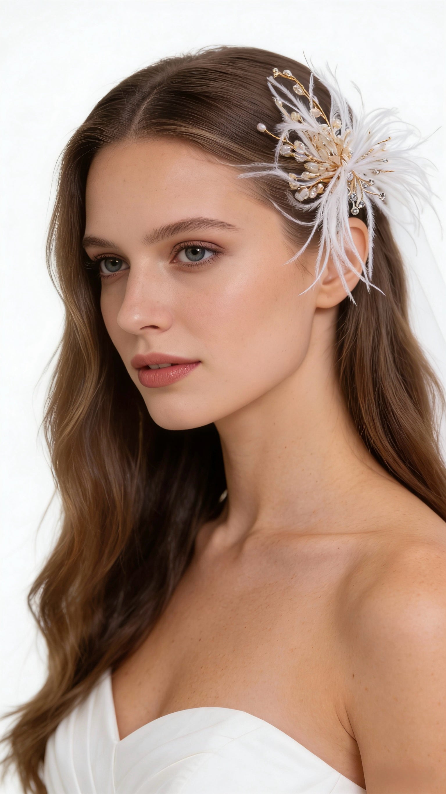 Elysian Handwoven Ostrich Feather Crystal Whisper Bridal Hair Clip - MOGHANT