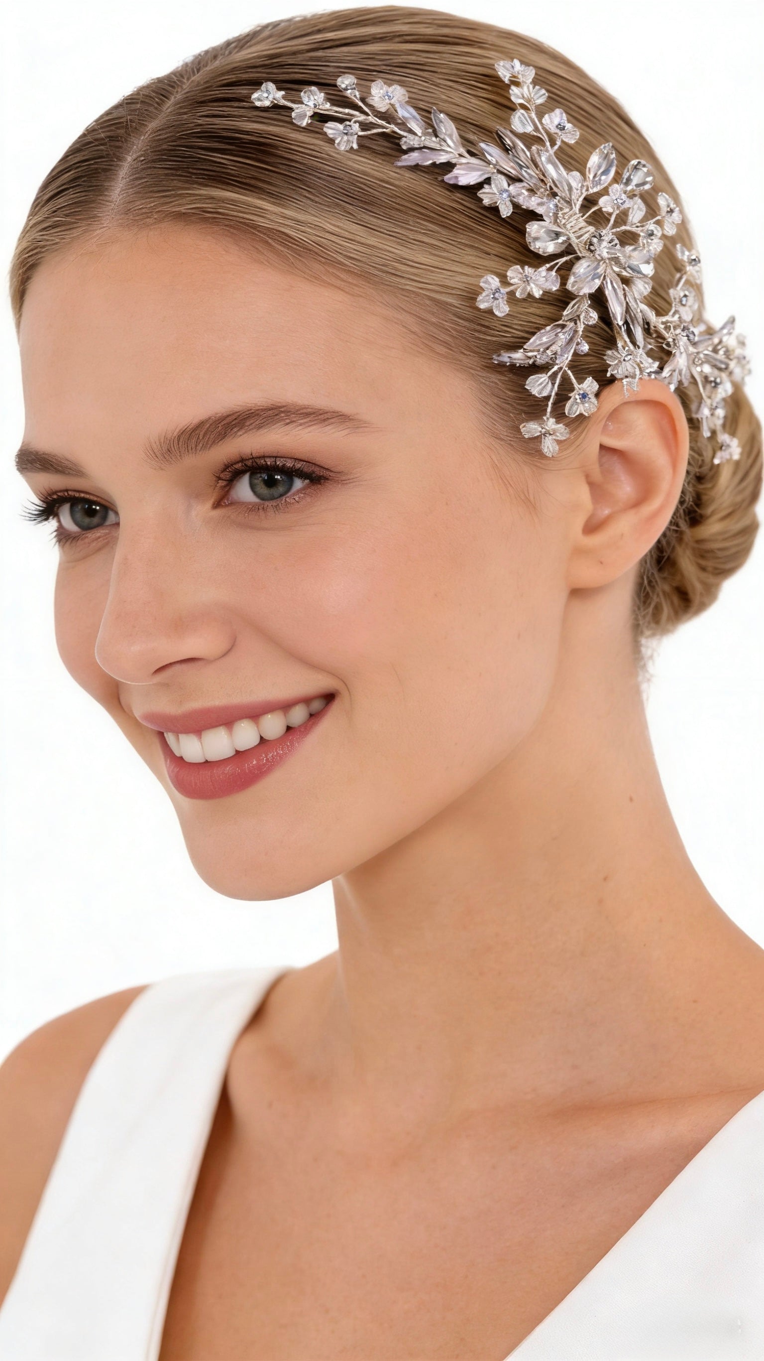 Elysian Handwoven Crystal Leaf Cascade Bridal Hair Clip - MOGHANT