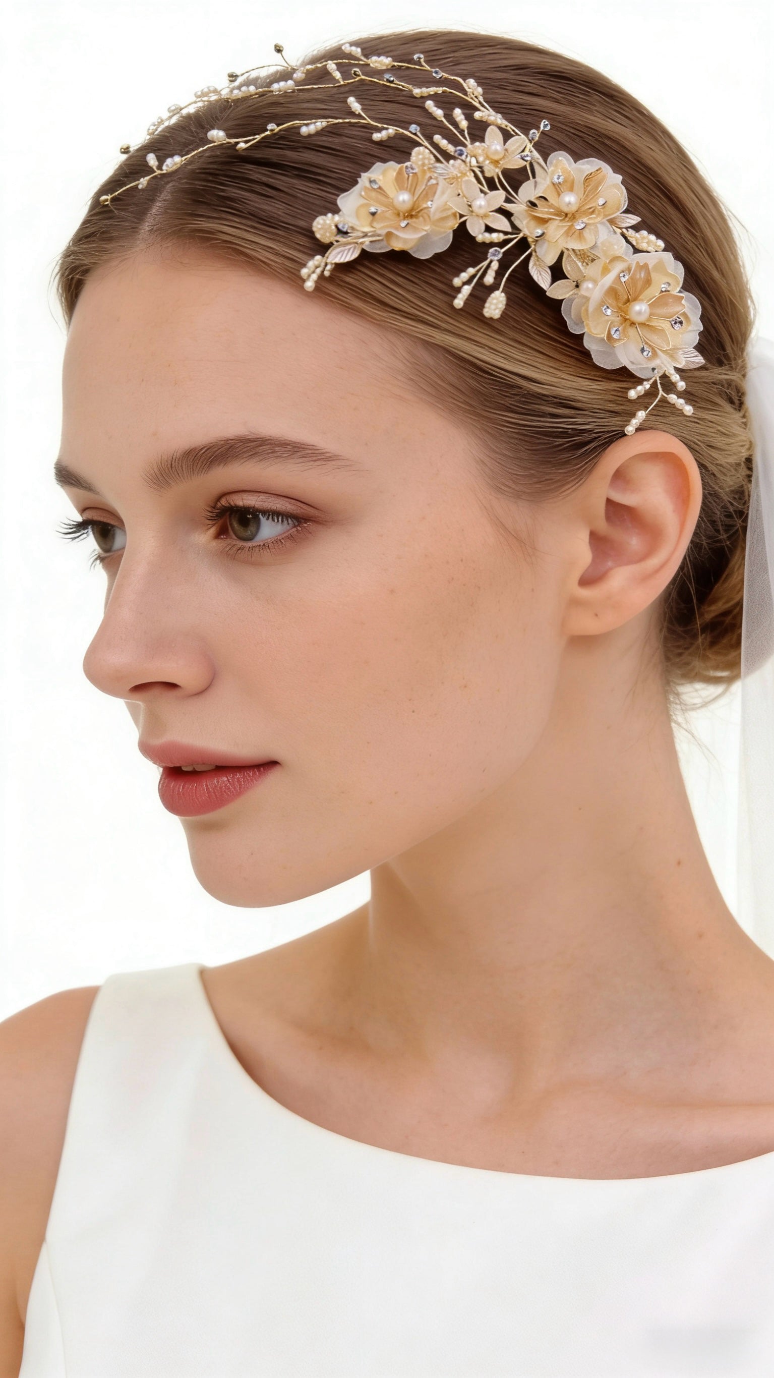 Elysian Handwoven Golden Tassel Floral Cascade Bridal Hair Clip - MOGHANT