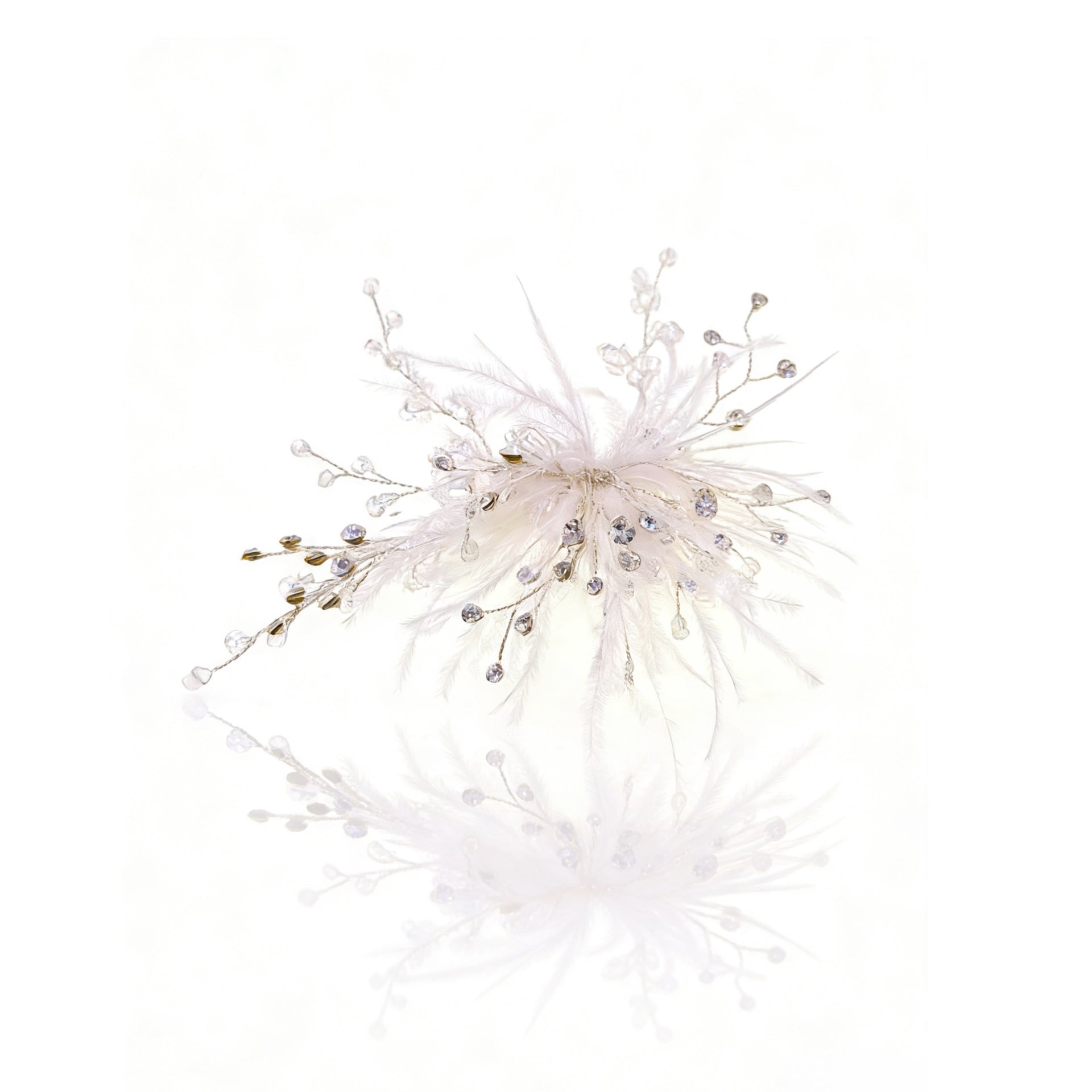 Elysian Handwoven Ostrich Feather Crystal Whisper Bridal Hair Clip - MOGHANT