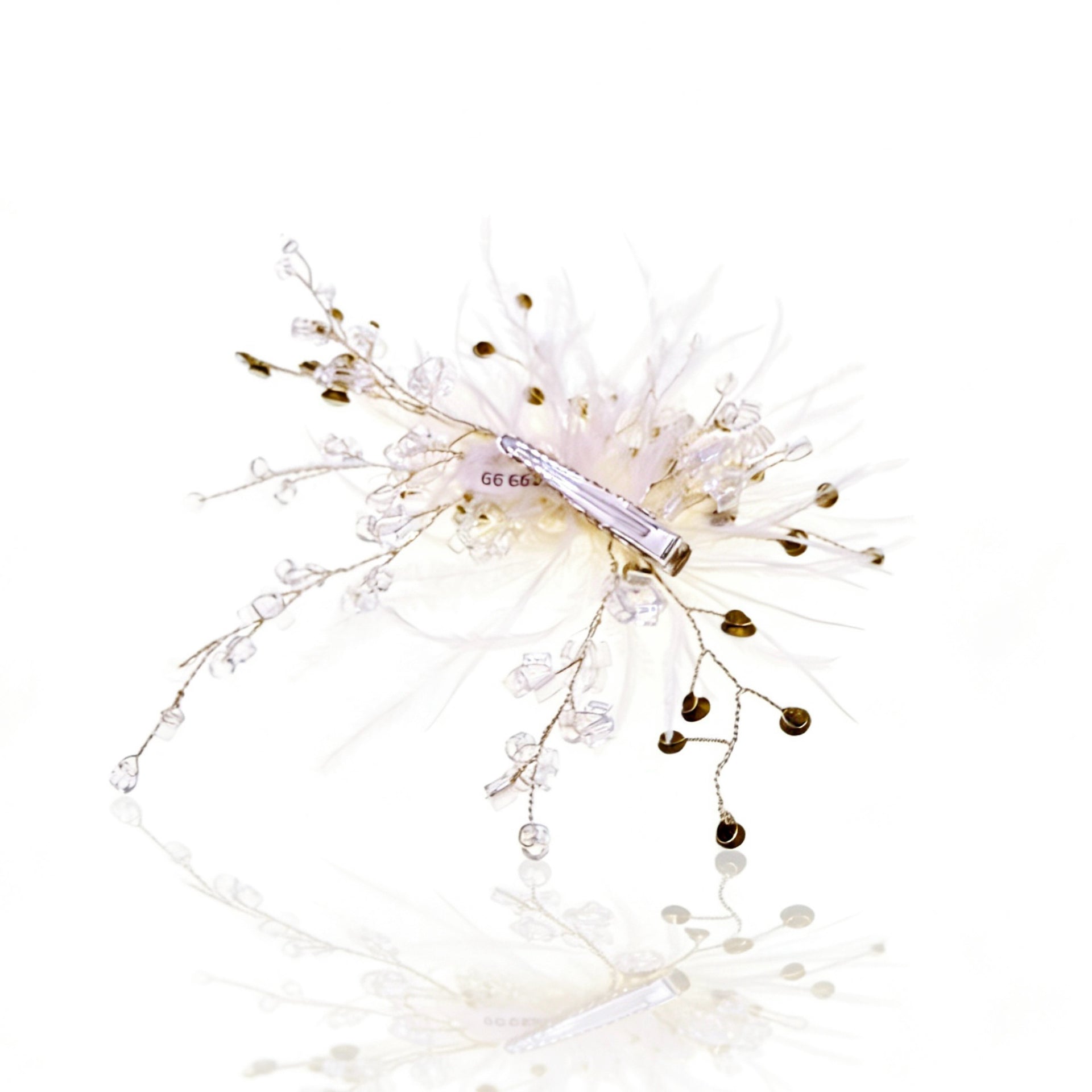 Elysian Handwoven Ostrich Feather Crystal Whisper Bridal Hair Clip - MOGHANT