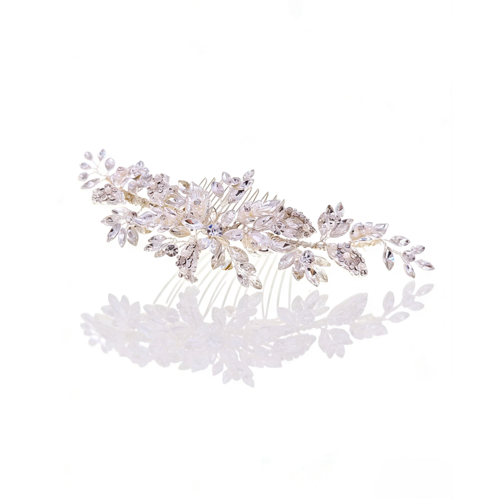 Elysian Handwoven Timeless Pearl & Crystal Majesty Bridal Hair Comb - MOGHANT