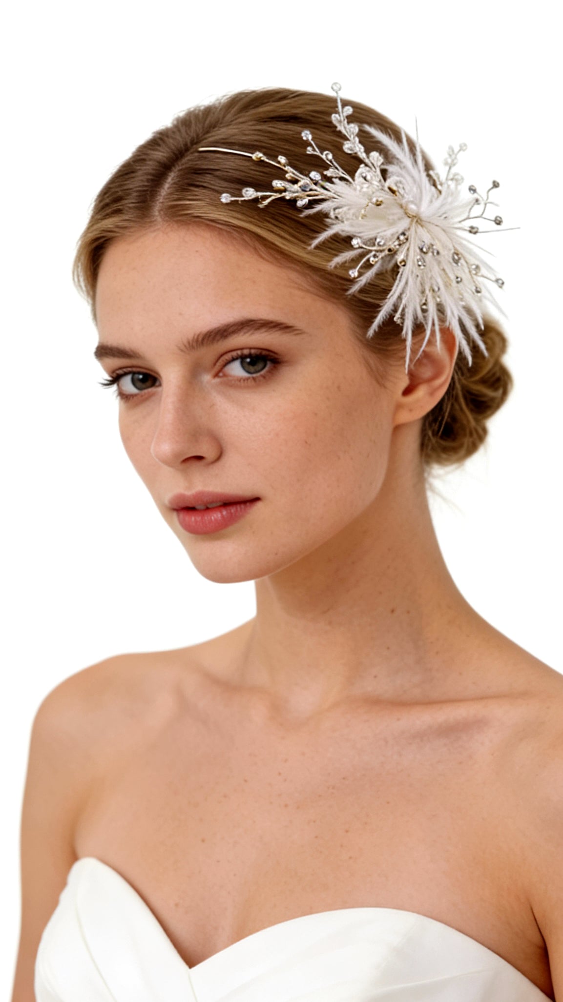 Elysian Handwoven Ostrich Feather Crystal Whisper Bridal Hair Clip - MOGHANT