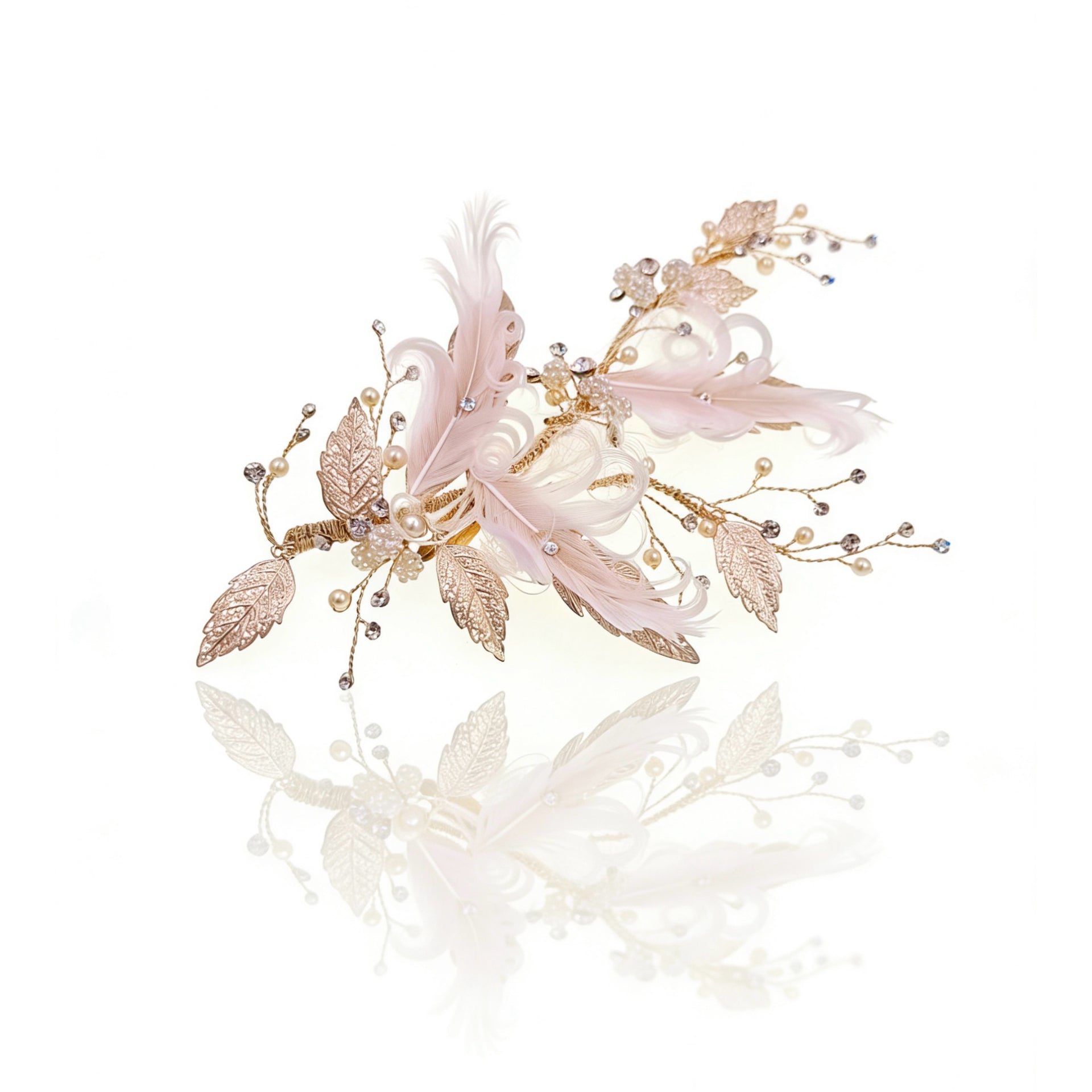 Elysian Handwoven Royal Feather Foliage Bridal Hair Clip - MOGHANT