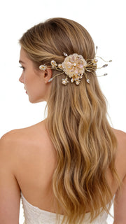 Elysian Handwoven Silk Pearl Crystal Opulence Bridal Hair Clip - MOGHANT