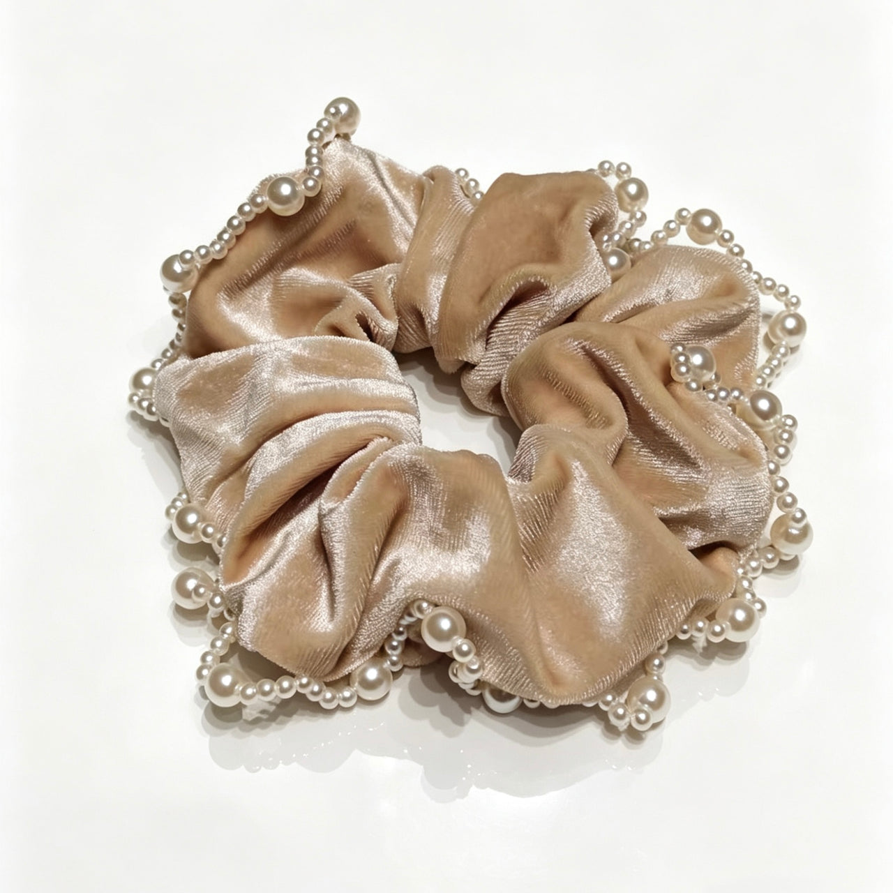 Pearl Trimmed Velvet Ponytail Holder Scrunchie - MOGHANT