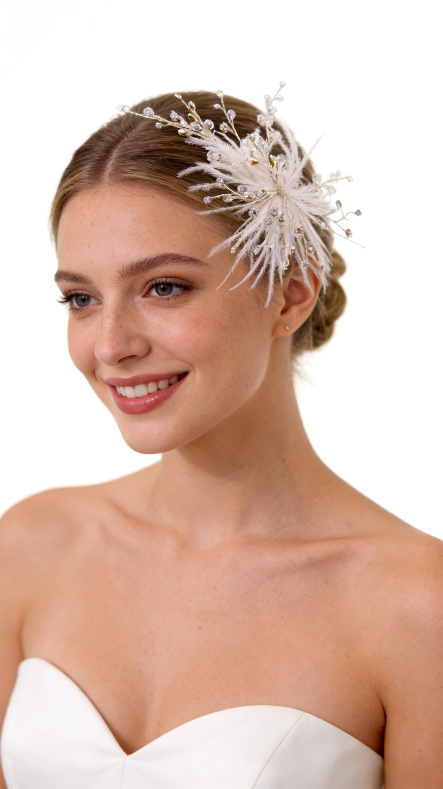 Elysian Handwoven Ostrich Feather Crystal Whisper Bridal Hair Clip - MOGHANT