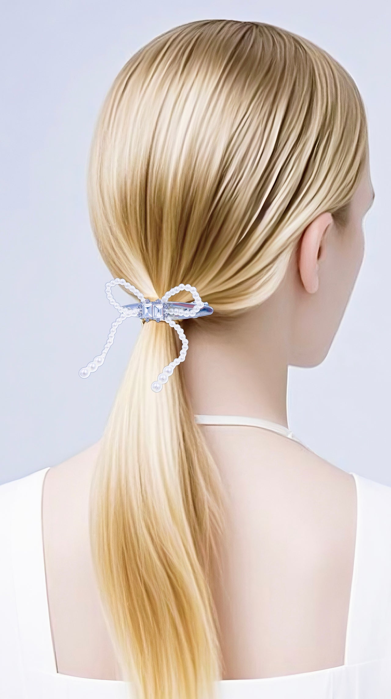 Silver Lattice Bow · Pearl Crystal Alligator Clip