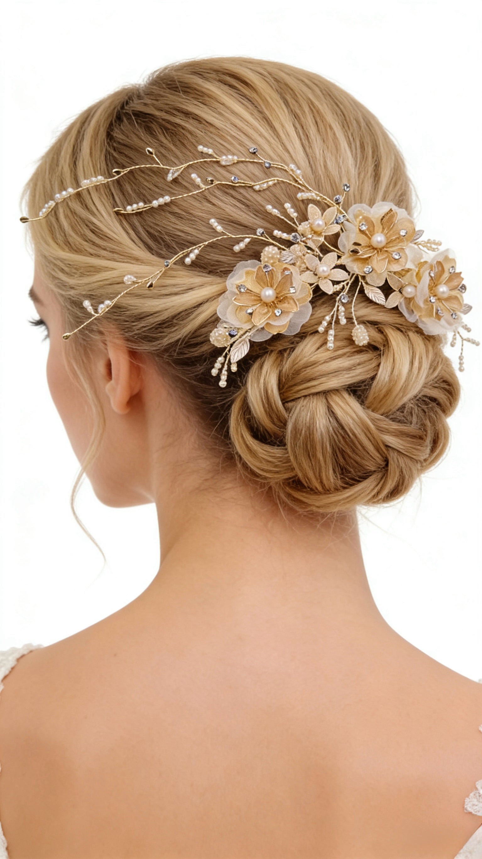 Elysian Handwoven Golden Tassel Floral Cascade Bridal Hair Clip - MOGHANT