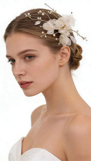 Elysian Handwoven Textured Floral Pearl Whisper Bridal Hair Clip - MOGHANT