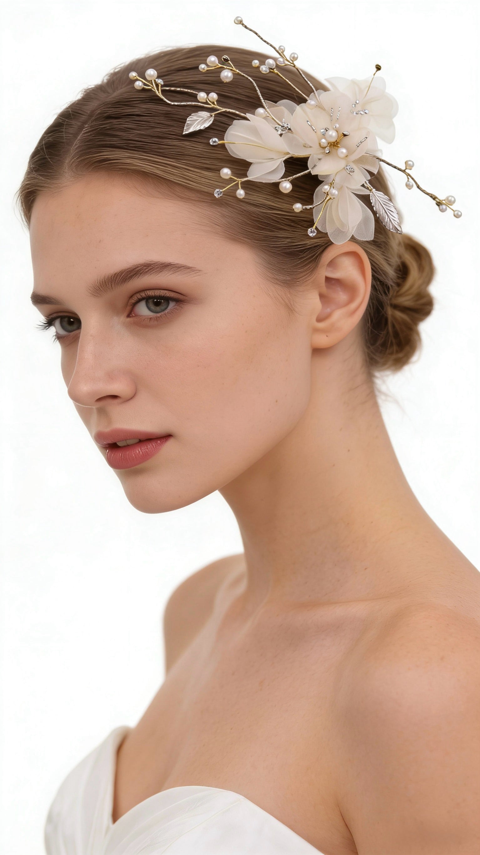 Elysian Handwoven Textured Floral Pearl Whisper Bridal Hair Clip - MOGHANT
