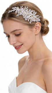 Elysian Handwoven Emerald Jelly Crystal Foliage Bridal Hair Clip - MOGHANT