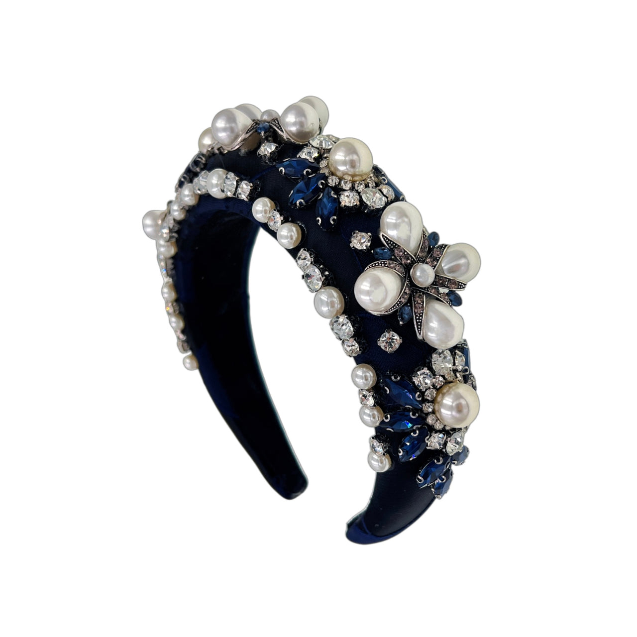 Baroque Midnight · Pearl & Sapphire Gem Headband