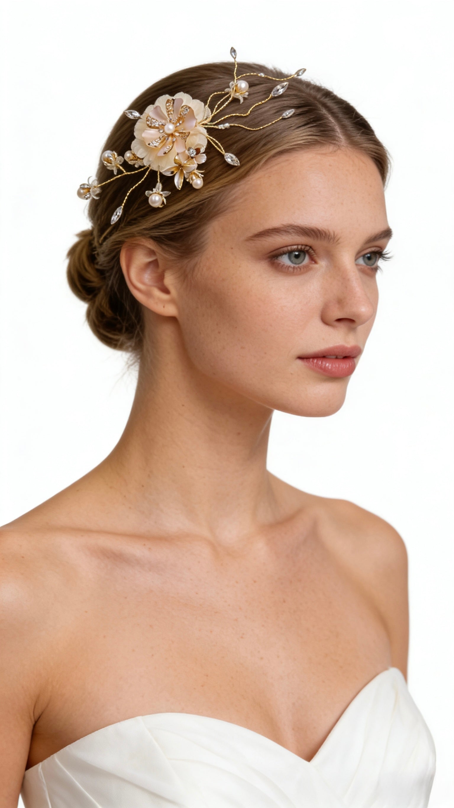 Elysian Handwoven Silk Pearl Crystal Opulence Bridal Hair Clip - MOGHANT