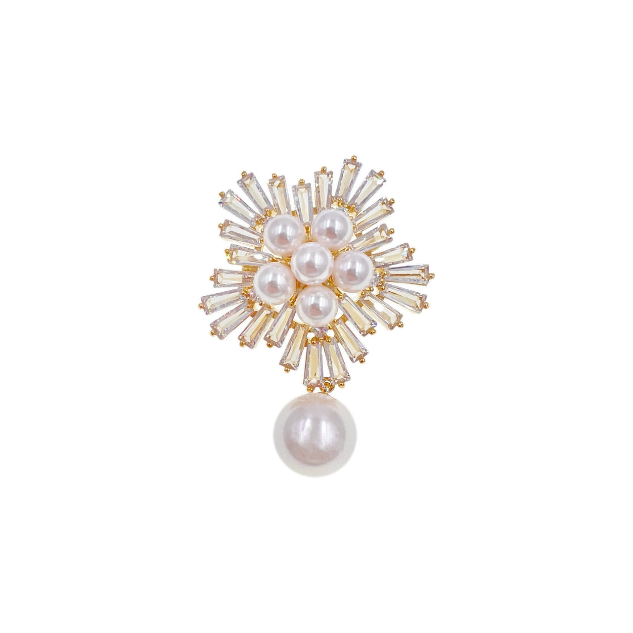 Fleur de Grâce Flower Dangle Brooch with Pearl
