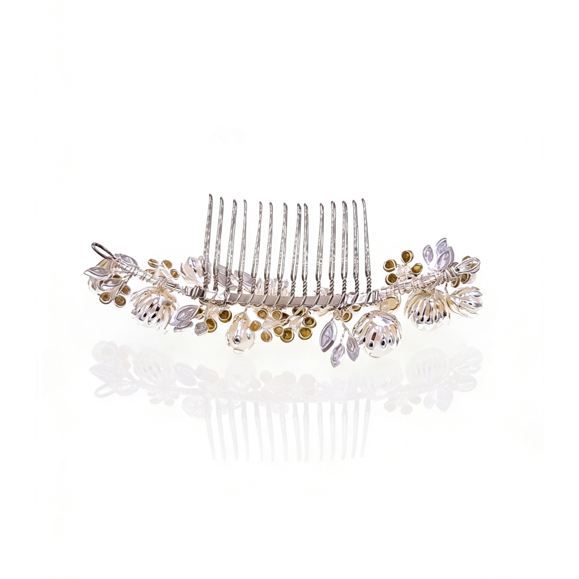 Elysian Handwoven Minimal Pearl Blossom Bridal Hair Comb - MOGHANT