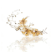 Elysian Handwoven Golden Tassel Floral Cascade Bridal Hair Clip - MOGHANT