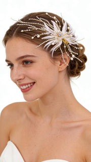 Elysian Handwoven Pearl Feather Radiance Bridal Hair Clip - MOGHANT
