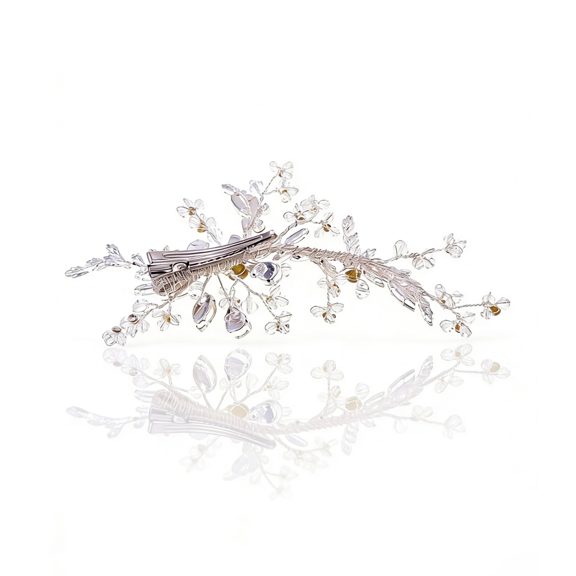 Elysian Handwoven Crystal Leaf Cascade Bridal Hair Clip - MOGHANT