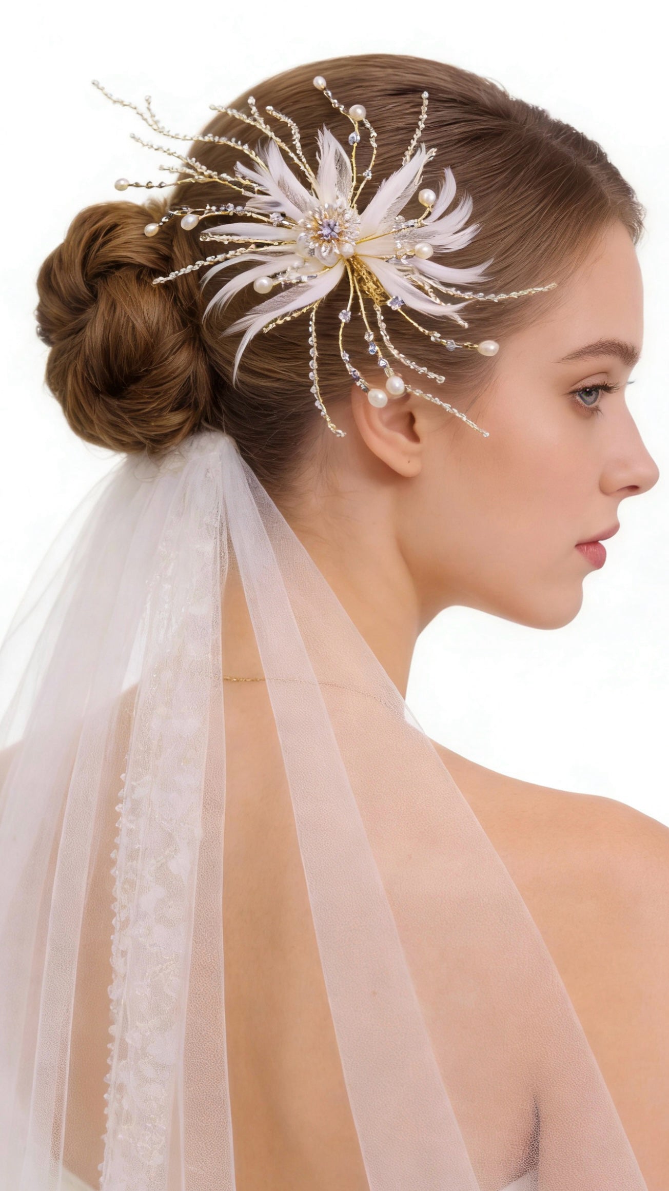 Elysian Handwoven Pearl Feather Radiance Bridal Hair Clip - MOGHANT