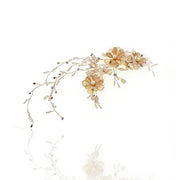 Elysian Handwoven Golden Tassel Floral Cascade Bridal Hair Clip - MOGHANT