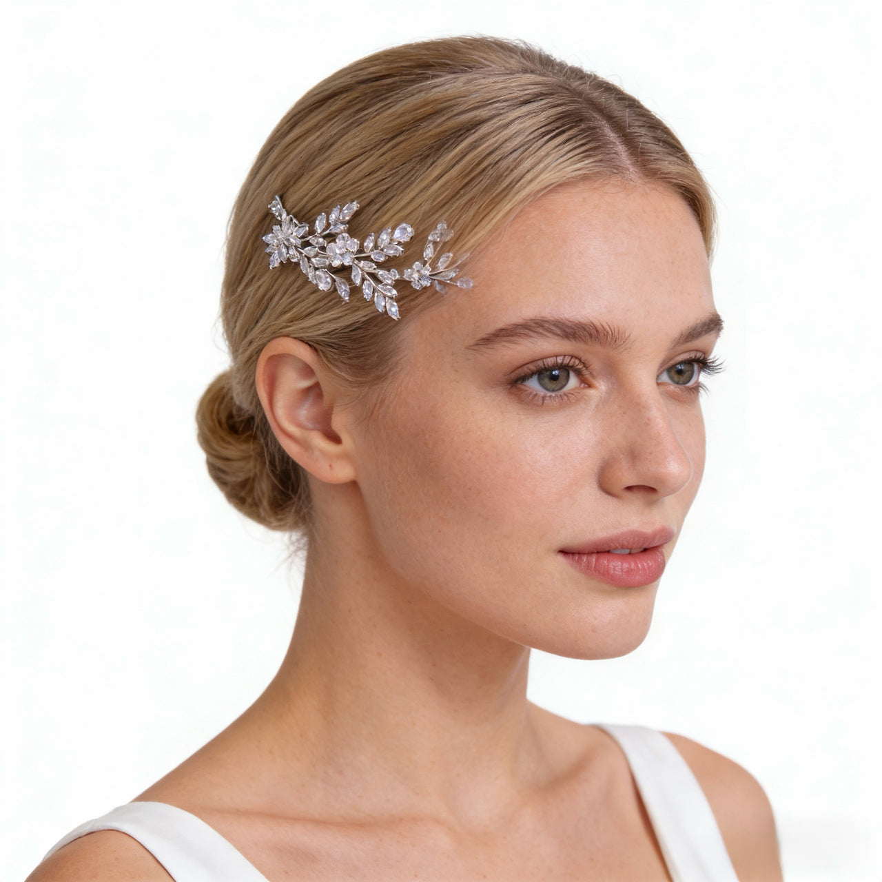 Lumina Solitary Bloom on Leaf Bridal Hair Comb