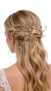 Elysian Handwoven Radiant Pearl Aura Bridal Hair Clip - MOGHANT