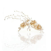 Elysian Handwoven Golden Tassel Floral Cascade Bridal Hair Clip - MOGHANT