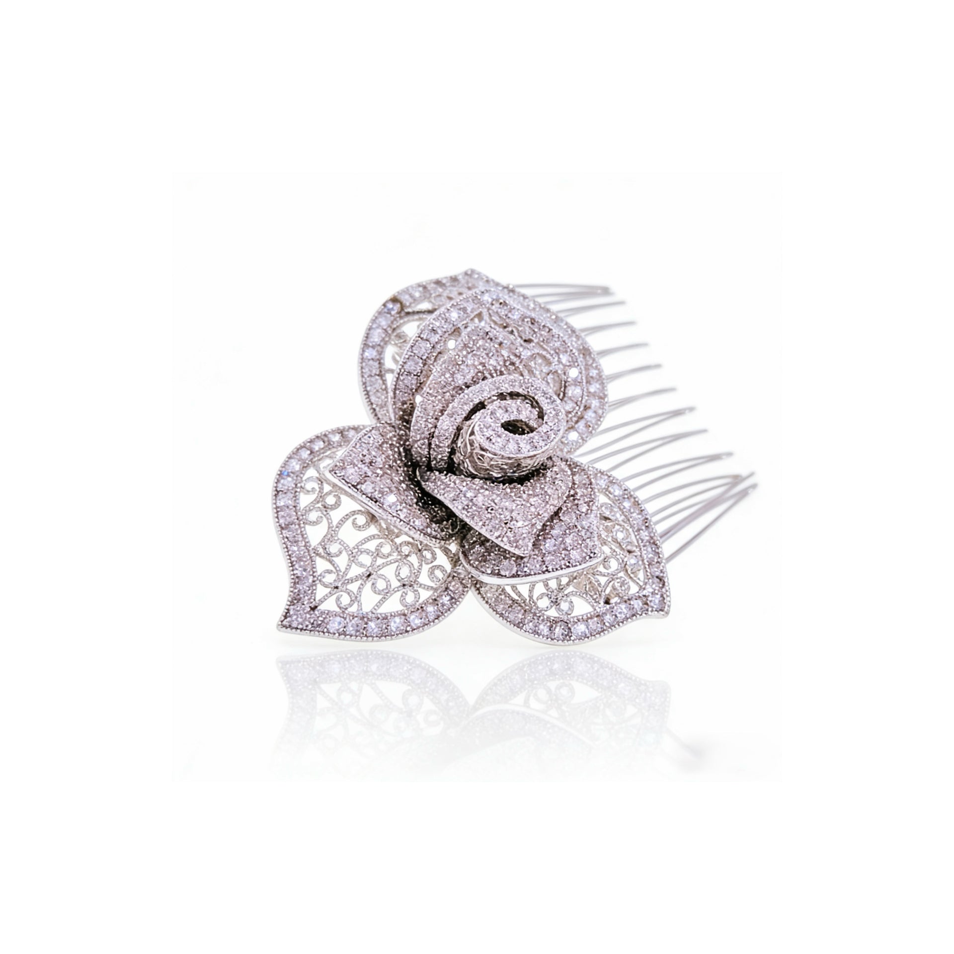 Lumina Layered Rose Micro Pavé Bridal Hair Comb - MOGHANT